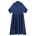Robe midi en coton à demi-manches avec poches pour femmes