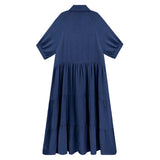Robe midi en coton à demi-manches avec poches pour femmes