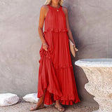 Robe de vadrouille à bretelles à col rond et sans manches de couleur unie pour femmes