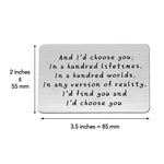 "And I'd choose you" Carte de Portefeuille en Métal Gravé