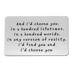 "And I'd choose you" Carte de Portefeuille en Métal Gravé