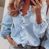 Chemise à volants pour femmes à manches longues