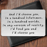 "And I'd choose you" Carte de Portefeuille en Métal Gravé