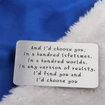 "And I'd choose you" Carte de Portefeuille en Métal Gravé