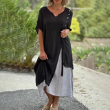 Robe asymétrique à manches courtes et col en V