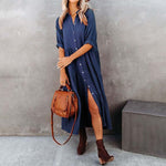 Robe midi en coton à demi-manches avec poches pour femmes