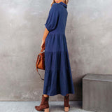 Robe midi en coton à demi-manches avec poches pour femmes