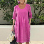 Robe trapèze à poches de couleur unie