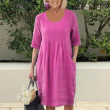 Robe trapèze à poches de couleur unie