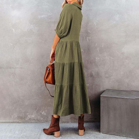 Robe midi en coton à demi-manches avec poches pour femmes