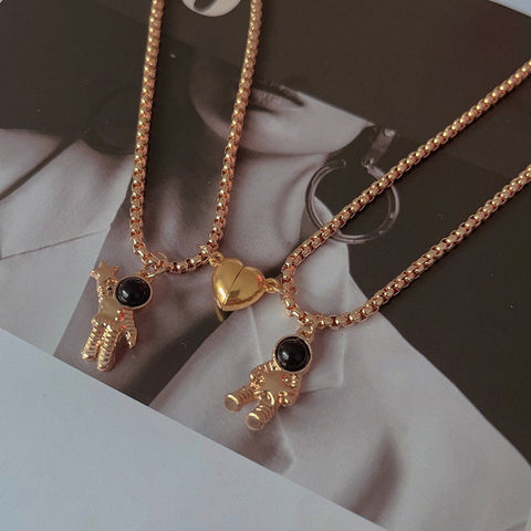 Collier Couple Spaceman Pendentif aimanté