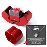 Coffret Pomme Rouge Avec Rose Eternelle Et Collier