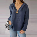Sweatshirt à capuche avec col en V et bouton unique