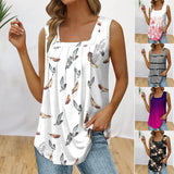 Débardeur à col carré en plumes et imprimé flora