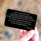 " I LOVE YOU " Carte métal gravée pour portefeuille