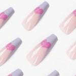 Ongles violets à motif de cœur de style ballet(24pièces)