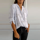 Top imprimé demi-bouton à col en V