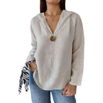 Sweatshirt à capuche avec col en V et bouton unique