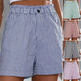 Short imprimé à rayures taille haute
