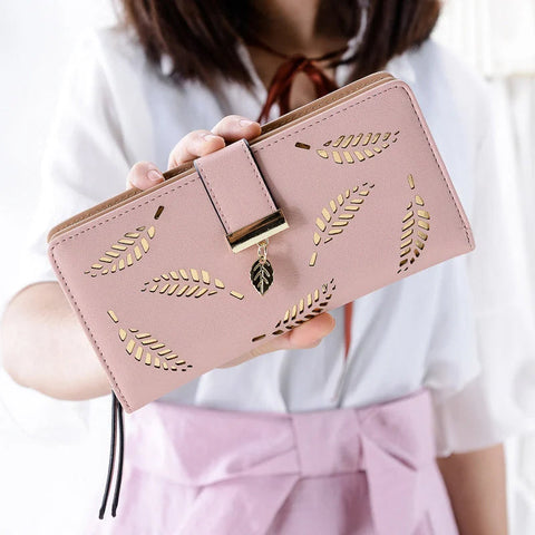 Portefeuille long pour femmes avec motif de feuilles