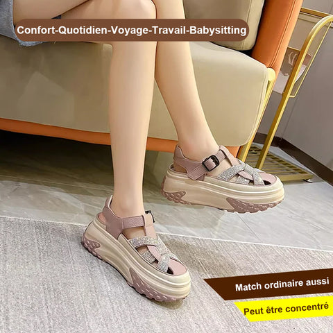 Sandales plateforme strass creux femme