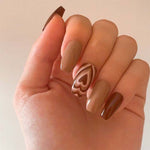 Ongles pressés à cœur brun(24 pièces)