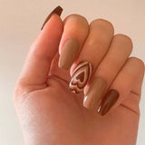 Ongles pressés à cœur brun(24 pièces)