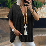 T-shirt ample à col en V avec paillettes