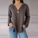Sweatshirt à capuche avec col en V et bouton unique