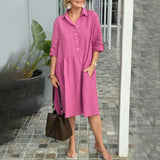 Robe en lin de coton avec col à revers et poches