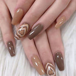 Ongles pressés à cœur brun(24 pièces)
