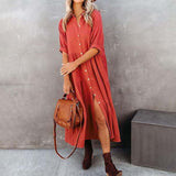 Robe midi en coton à demi-manches avec poches pour femmes