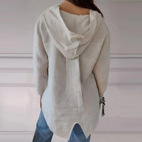 Sweatshirt à capuche avec col en V et bouton unique