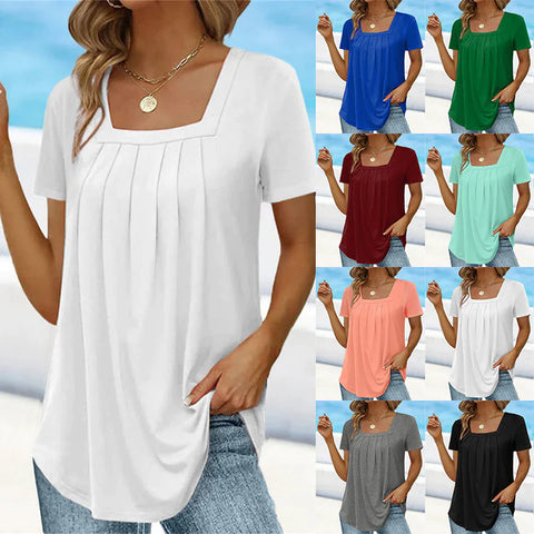 T-shirt à Manches Courtes de Couleur Unie à Col Carré