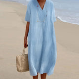 Robe en coton et lin de couleur unie pour femmes