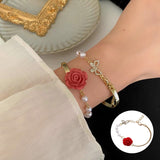 Bracelet de luxe en perles de rose rouge