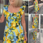 Robe à manches volantes imprimée citron