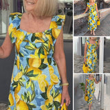 Robe à manches volantes imprimée citron