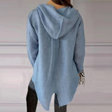Sweatshirt à capuche avec col en V et bouton unique