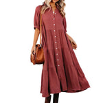Robe midi en coton à demi-manches avec poches pour femmes