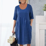 Robe trapèze à poches de couleur unie