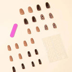 Ongles pressés à cœur brun(24 pièces)