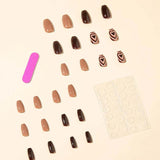 Ongles pressés à cœur brun(24 pièces)
