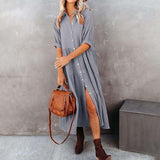 Robe midi en coton à demi-manches avec poches pour femmes