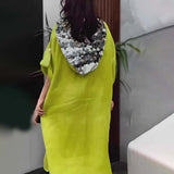Robe à capuche à paillettes en écailles de poisson