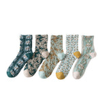 Chaussettes rétro en coton à fleurs