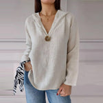Sweatshirt à capuche avec col en V et bouton unique