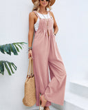 Pantalon décontracté à bretelles de couleur unie