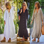 Robe longue minimaliste en coton et lin à col en V pour femmes