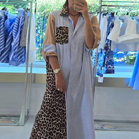 Robe chemise ample à motifs patchwork et rayures